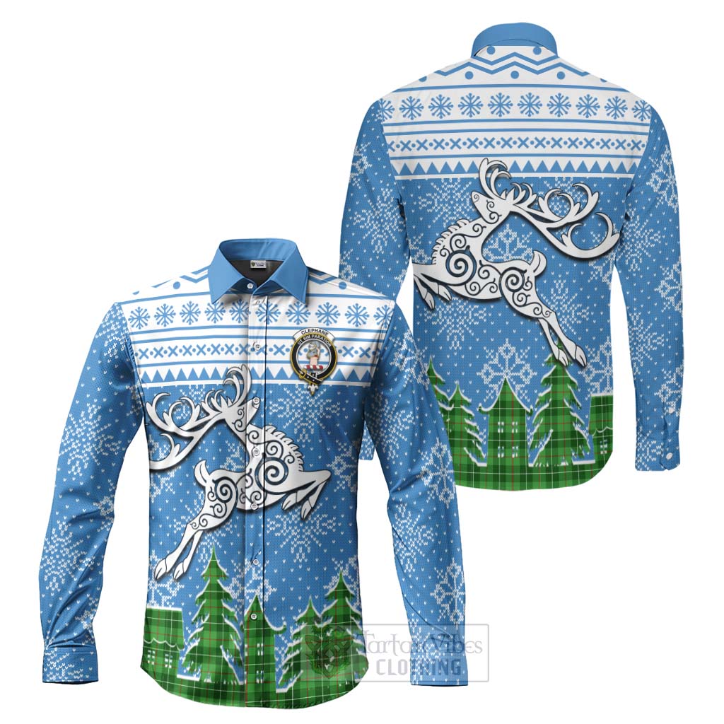 Clephane (Clephan) Clan Christmas Long Sleeve Button Shirt Celtic Reindeer Style Men's Shirt S - Tartan Vibes Clothing