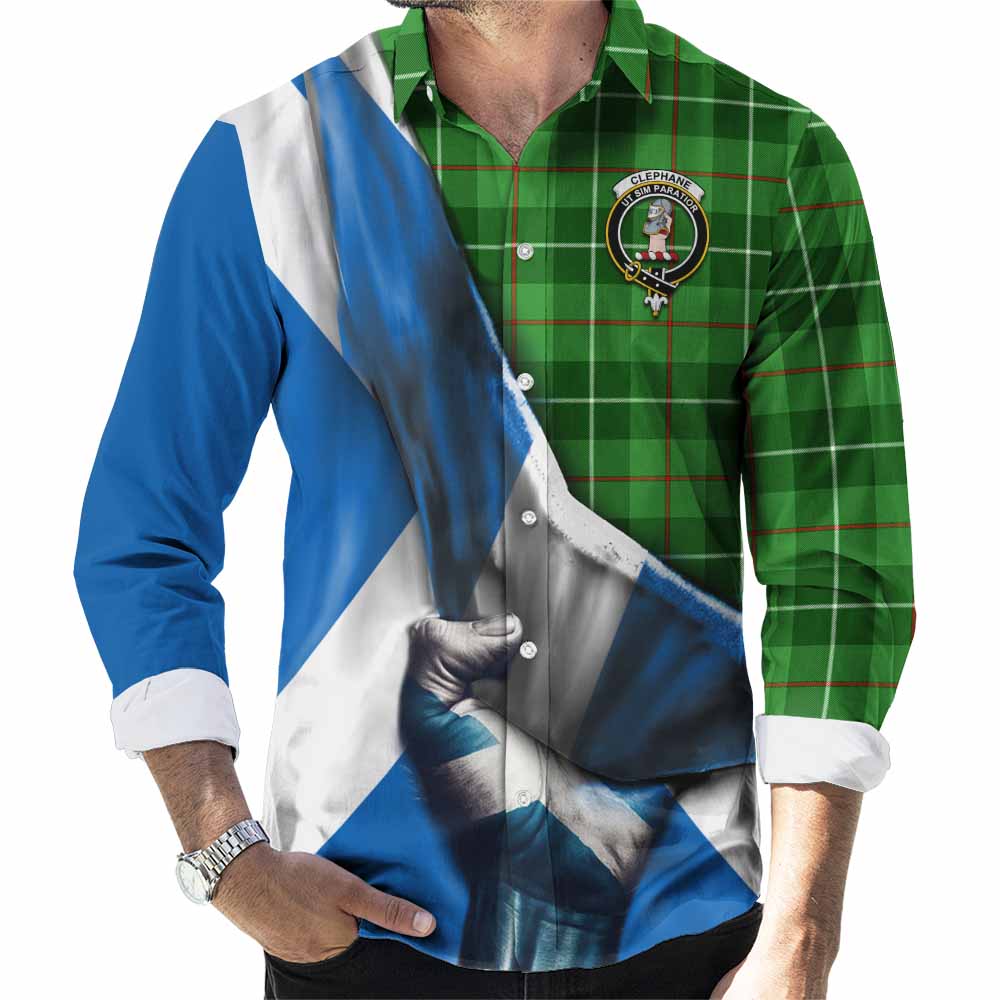 Clephane (Clephan) Tartan Long Sleeve Button Shirt with Family Crest Scotland Patriotic Style Men's Shirt S - Tartan Vibes Clothing