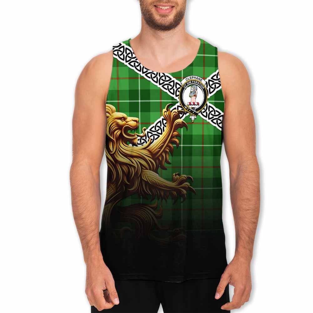 Clephane (Clephan) Crest Tartan Men's Tank Top with Golden Lion Emblem Celtic Style Men - Tartan Vibes Clothing