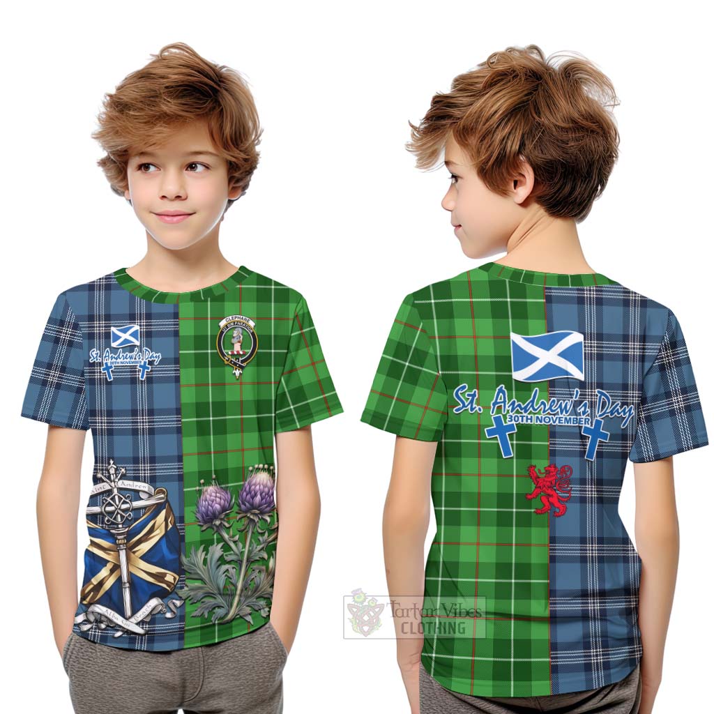 Clephane (Clephan) Tartan Kid T-Shirt Happy St. Andrew's Day Half Tartan Style Youth XL Size14 - Tartan Vibes Clothing