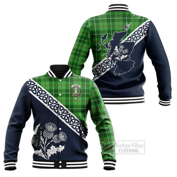 Clephane (Clephan) Tartan Baseball Jacket Featuring Thistle and Scotland Map Unisex - Tartan Vibes Clothing