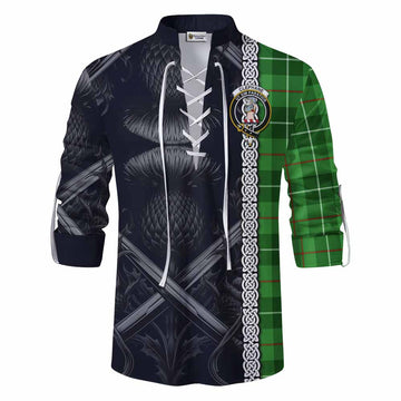 Clephane (Clephan) Tartan Ghillie Kilt Shirt with Family Crest Cross Sword Thistle Celtic Vibes Men - Tartan Vibes Clothing