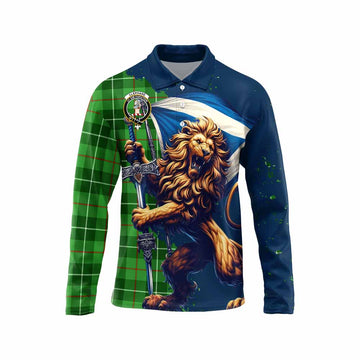 Clephane (Clephan) Tartan Family Crest Long Sleeve Polo Shirt with Scottish Majestic Lion Unisex - Tartan Vibes Clothing