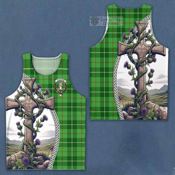 Clephane (Clephan) Tartan Men's Tank Top with Family Crest and St. Andrew's Cross Accented by Thistle Vines Men - Tartan Vibes Clothing