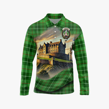 Clephane (Clephan) Tartan Family Crest Long Sleeve Polo Shirt with Scottish Ancient Castle Style Unisex - Tartan Vibes Clothing