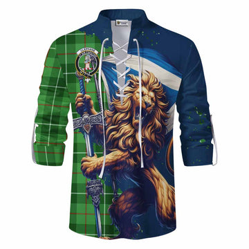 Clephane (Clephan) Tartan Family Crest Ghillie Kilt Shirt with Scottish Majestic Lion Men - Tartan Vibes Clothing
