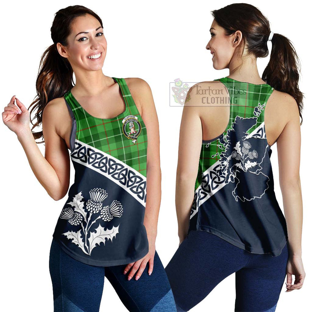 Tartan Vibes Clothing Clephane (Clephan) Tartan Women's Racerback Tanks Featuring Thistle and Scotland Map