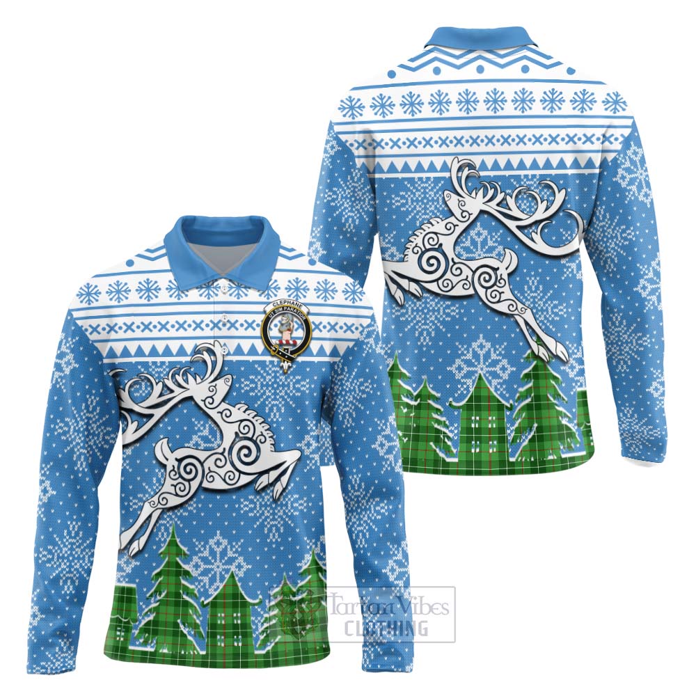 Clephane (Clephan) Clan Christmas Long Sleeve Polo Shirt Celtic Reindeer Style Unisex - Tartan Vibes Clothing