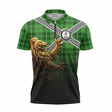 Clephane (Clephan) Crest Tartan Zipper Polo Shirt with Golden Lion Emblem Celtic Style Unisex - Tartan Vibes Clothing
