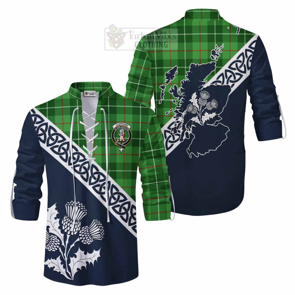 Clephane (Clephan) Tartan Ghillie Kilt Shirt Featuring Thistle and Scotland Map Men - Tartan Vibes Clothing