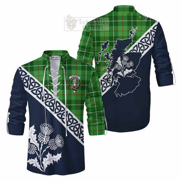 Clephane (Clephan) Tartan Ghillie Kilt Shirt Featuring Thistle and Scotland Map Men - Tartan Vibes Clothing