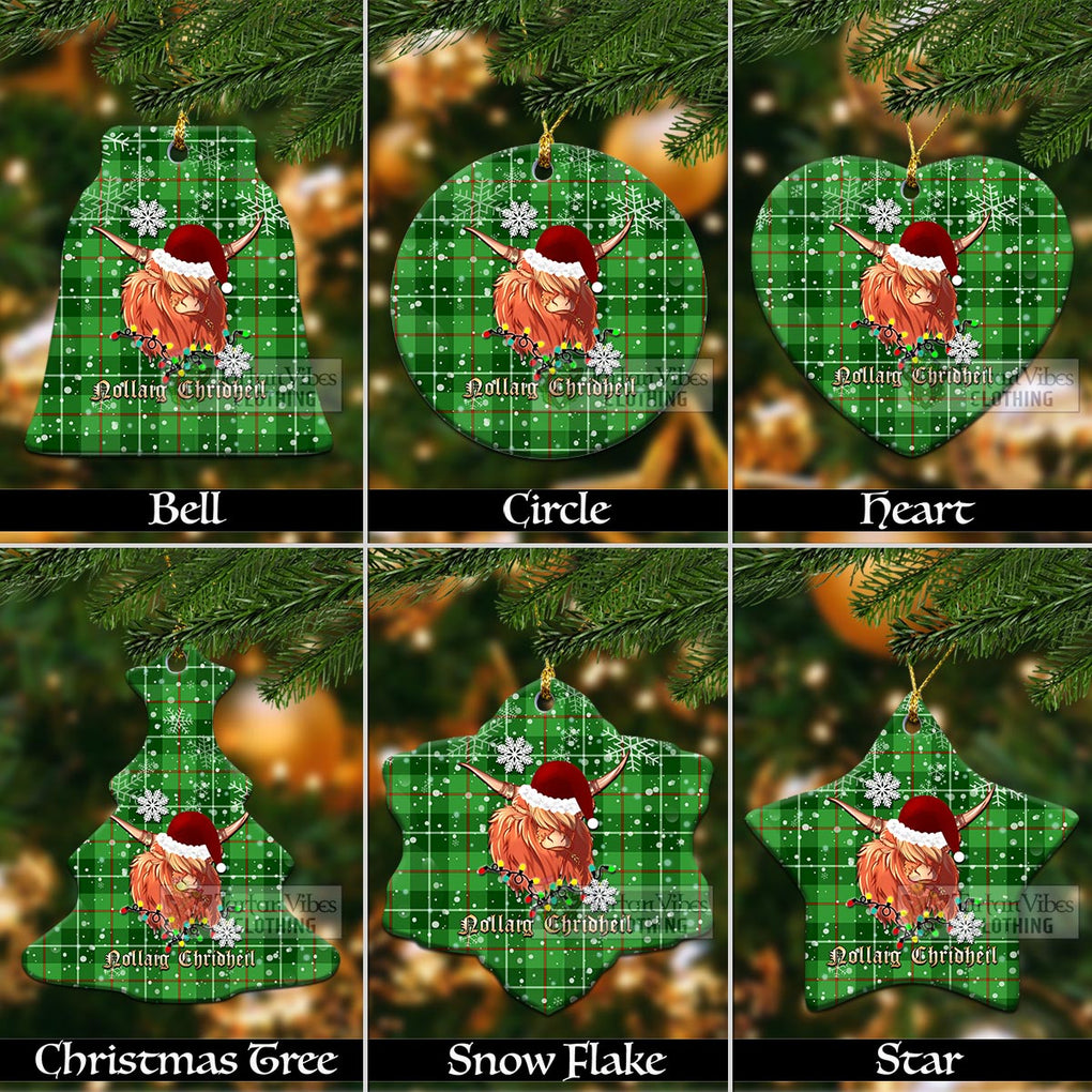 Clephane (Clephan) Tartan Christmas Ceramic Ornaments with Twinkle Highland Cattle Ceramic - Tartan Vibes Clothing