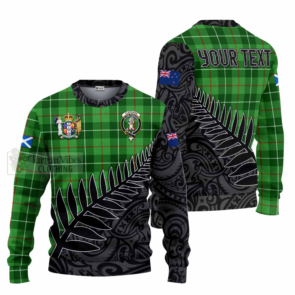 Clephane (Clephan) Crest Tartan Knitted Sweater with New Zealand Silver Fern Half Style Unisex - Tartan Vibes Clothing