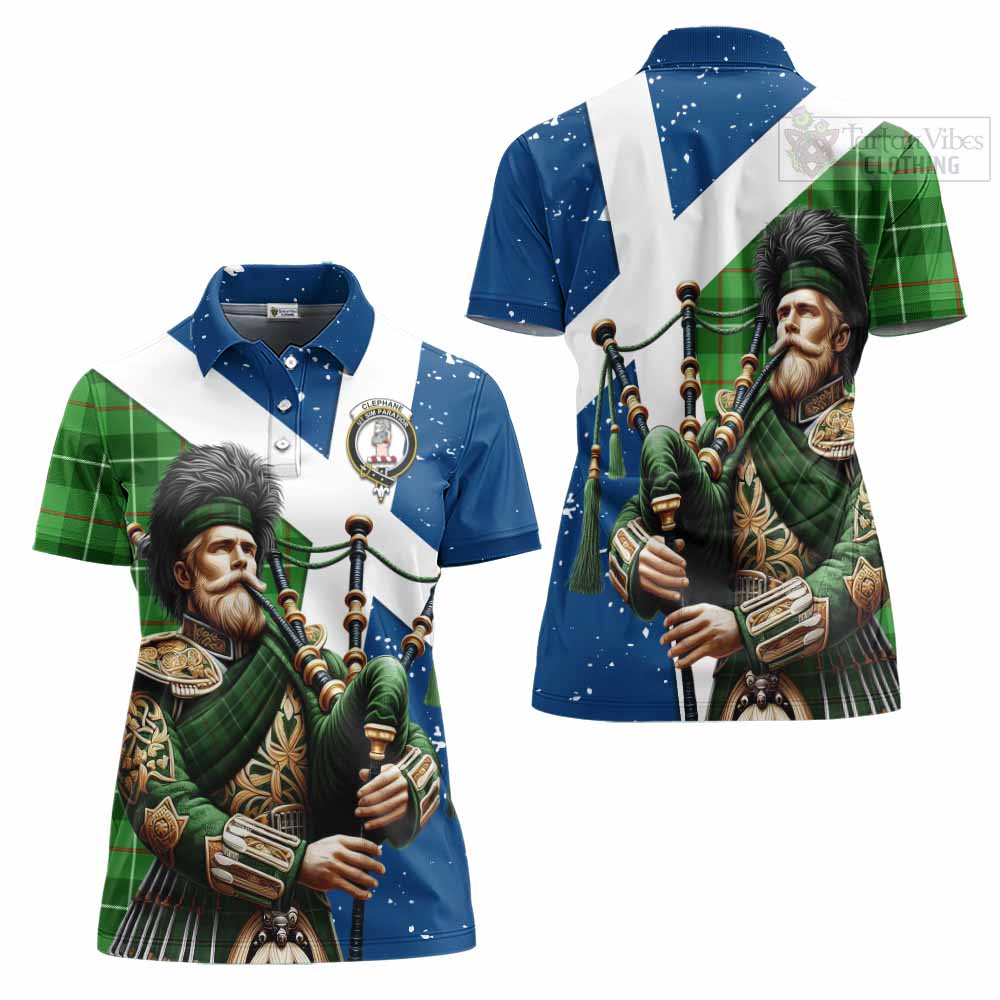 Tartan Vibes Clothing Clephane (Clephan) Tartan Women's Polo Shirt with Family Crest Scottish Bagpiper Vibes