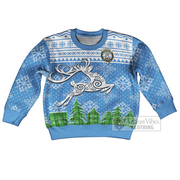 Clephane (Clephan) Clan Christmas Kid Ugly Sweater with Tartan and Celtic Reindeer Style