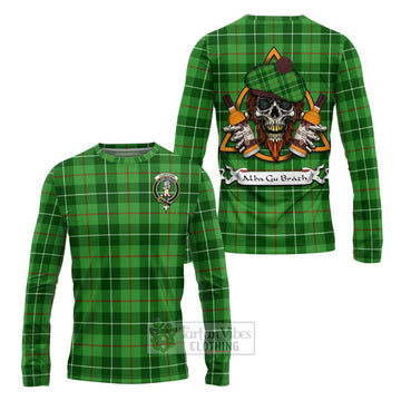 Clephane (Clephan) Tartan Long Sleeve T-Shirt with Family Crest and Bearded Skull Holding Bottles of Whiskey Unisex - Tartan Vibes Clothing
