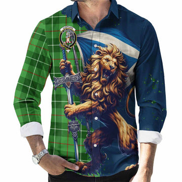 Clephane (Clephan) Tartan Family Crest Long Sleeve Button Shirt with Scottish Majestic Lion Men's Shirt S - Tartan Vibes Clothing