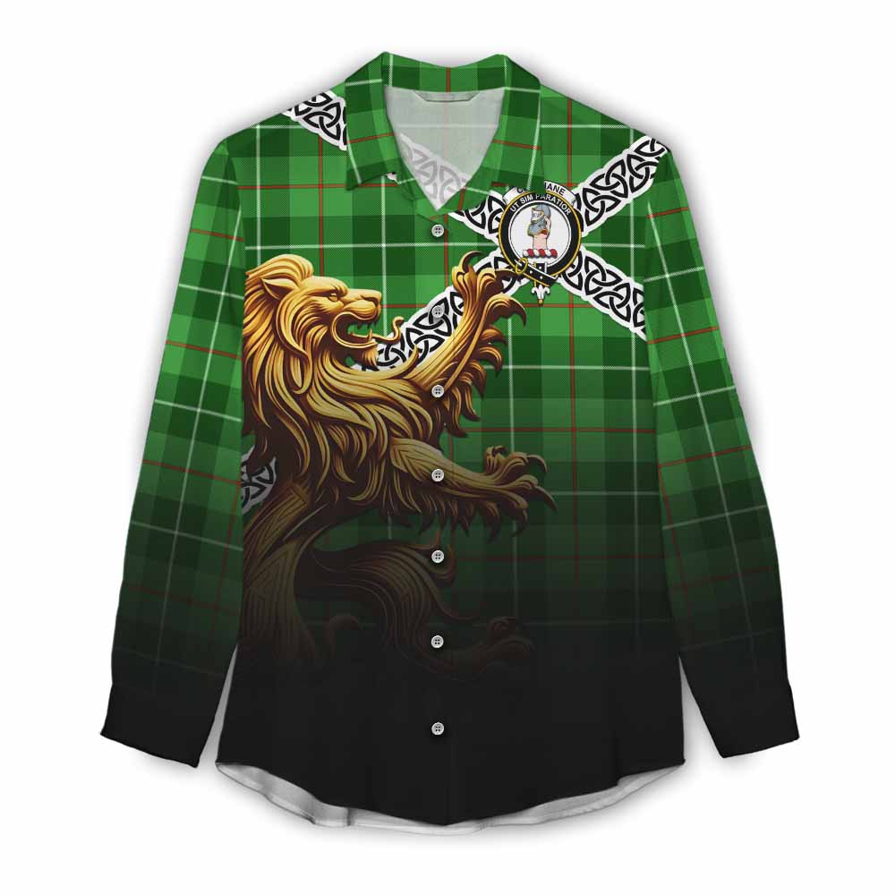 Clephane (Clephan) Crest Tartan Women's Casual Shirt with Golden Lion Emblem Celtic Style Female - Tartan Vibes Clothing