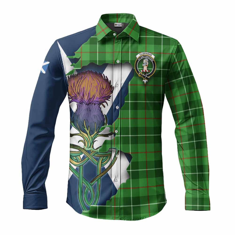 Tartan Vibes Clothing Clephane (Clephan) Tartan Family Crest Long Sleeve Button Shirt Scottish Thistle Celtic Inspired