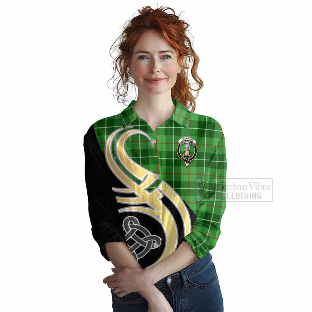Tartan Vibes Clothing Clephane (Clephan) Tartan Women's Casual Shirt with Family Crest and Celtic Symbol Style