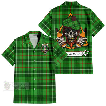 Clephane (Clephan) Tartan Hawaiian Shirt with Family Crest and Bearded Skull Holding Bottles of Whiskey Kid - Tartan Vibes Clothing