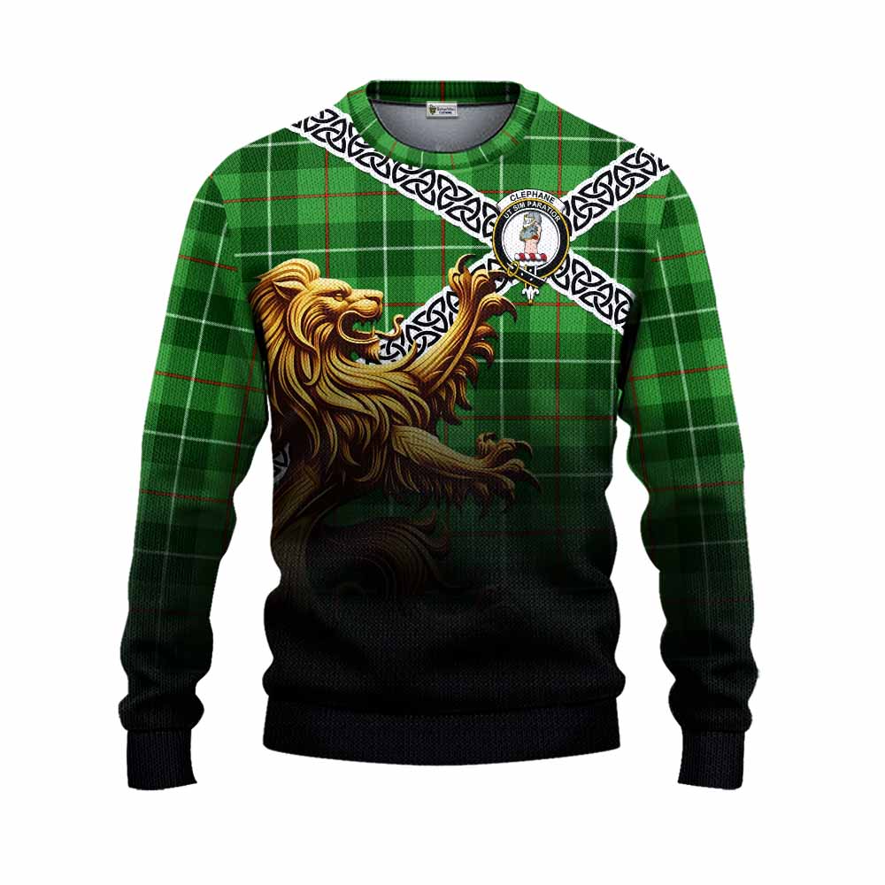 Clephane (Clephan) Crest Tartan Knitted Sweater with Golden Lion Emblem Celtic Style Unisex - Tartan Vibes Clothing