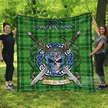 Clephane (Clephan) Tartan Quilt with Celtic Skull Alba Gu Brath Style Super King Quilt 91" x 110" - Tartan Vibes Clothing