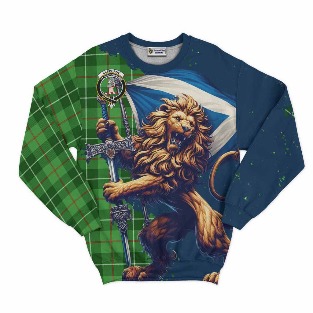 Clephane (Clephan) Tartan Family Crest Sweatshirt with Scottish Majestic Lion Unisex - Tartan Vibes Clothing