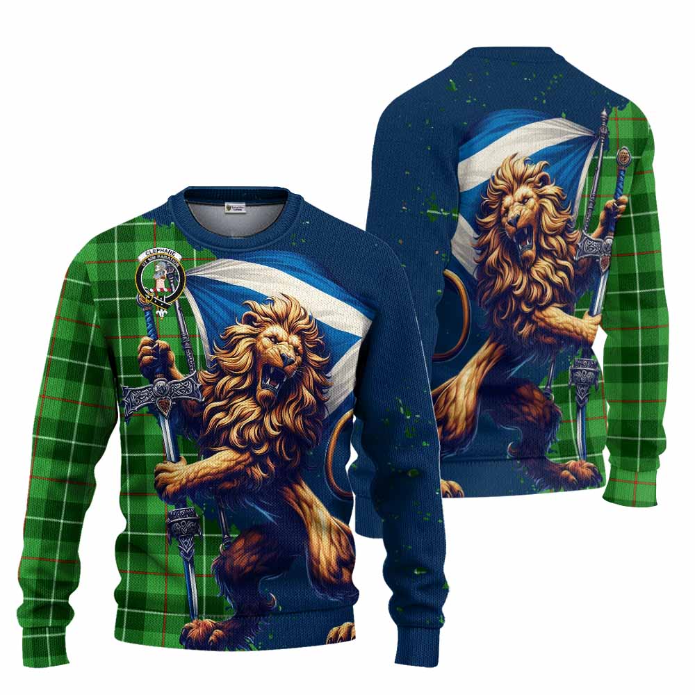 Clephane (Clephan) Tartan Family Crest Knitted Sweater with Scottish Majestic Lion Unisex - Tartan Vibes Clothing