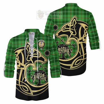 Clephane (Clephan) Tartan Ghillie Kilt Shirt with Family Crest Celtic Wolf Style Men - Tartan Vibes Clothing