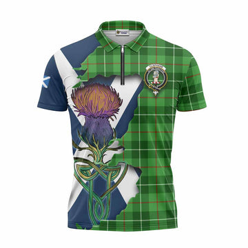 Clephane (Clephan) Tartan Family Crest Zipper Polo Shirt Scottish Thistle Celtic Inspired Unisex - Tartan Vibes Clothing