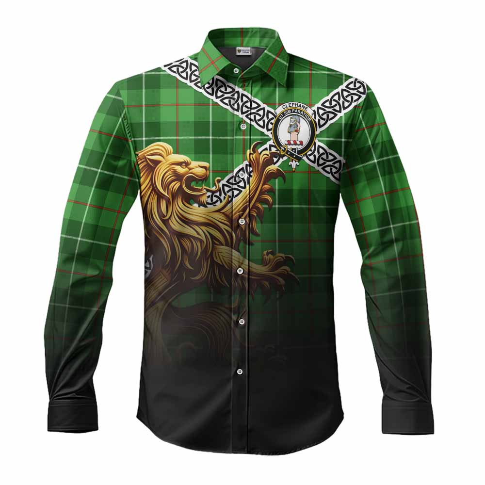 Clephane (Clephan) Crest Tartan Long Sleeve Button Shirt with Golden Lion Emblem Celtic Style Men's Shirt S - Tartan Vibes Clothing