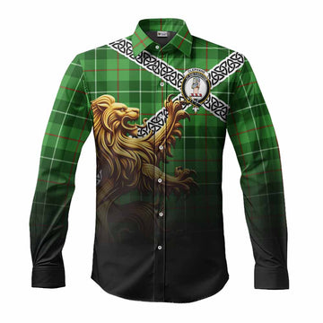 Clephane (Clephan) Crest Tartan Long Sleeve Button Shirt with Golden Lion Emblem Celtic Style Men's Shirt S - Tartan Vibes Clothing