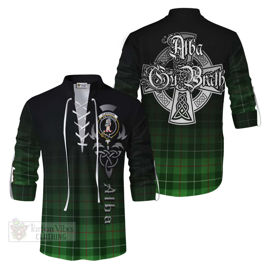 Clephane (Clephan) Tartan Ghillie Kilt Shirt Featuring Alba Gu Brath Family Crest Celtic Inspired Men - Tartan Vibes Clothing