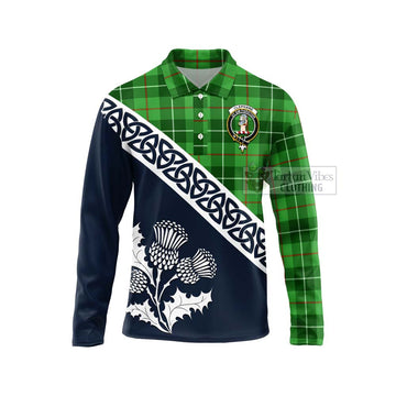 Clephane (Clephan) Tartan Long Sleeve Polo Shirt Featuring Thistle and Scotland Map Unisex - Tartan Vibes Clothing