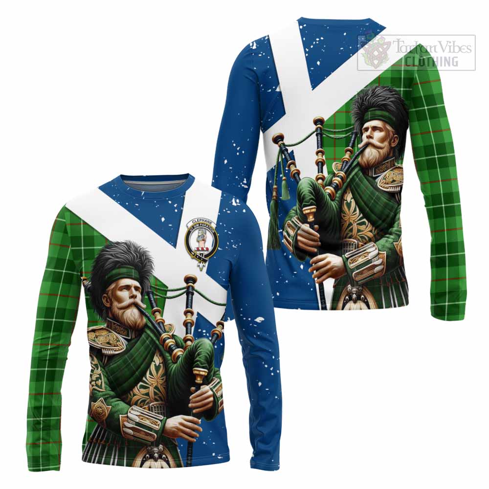 Clephane (Clephan) Tartan Long Sleeve T-Shirt with Family Crest Scottish Bagpiper Vibes Unisex - Tartan Vibes Clothing