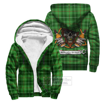 Tartan Vibes Clothing Clephane (Clephan) Tartan Sherpa Hoodie with Family Crest and Bearded Skull Holding Bottles of Whiskey