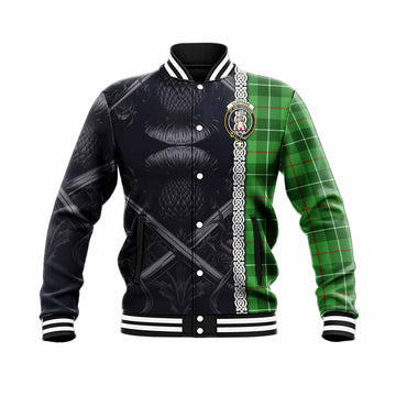 Clephane (Clephan) Tartan Baseball Jacket with Family Crest Cross Sword Thistle Celtic Vibes Unisex - Tartan Vibes Clothing