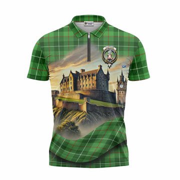 Clephane (Clephan) Tartan Family Crest Zipper Polo Shirt with Scottish Ancient Castle Style Unisex - Tartan Vibes Clothing