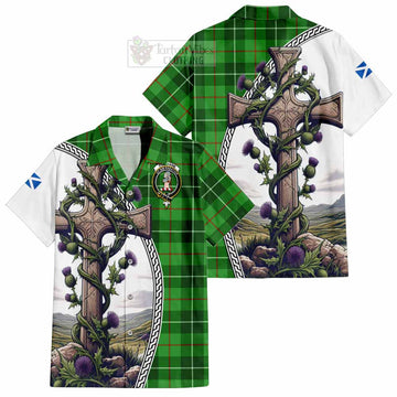 Clephane (Clephan) Tartan Hawaiian Shirt with Family Crest and St. Andrew's Cross Accented by Thistle Vines Kid - Tartan Vibes Clothing