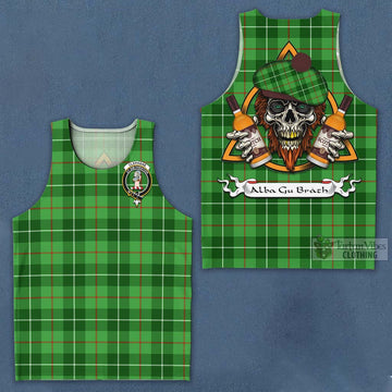 Clephane (Clephan) Tartan Men's Tank Top with Family Crest and Bearded Skull Holding Bottles of Whiskey Men - Tartan Vibes Clothing