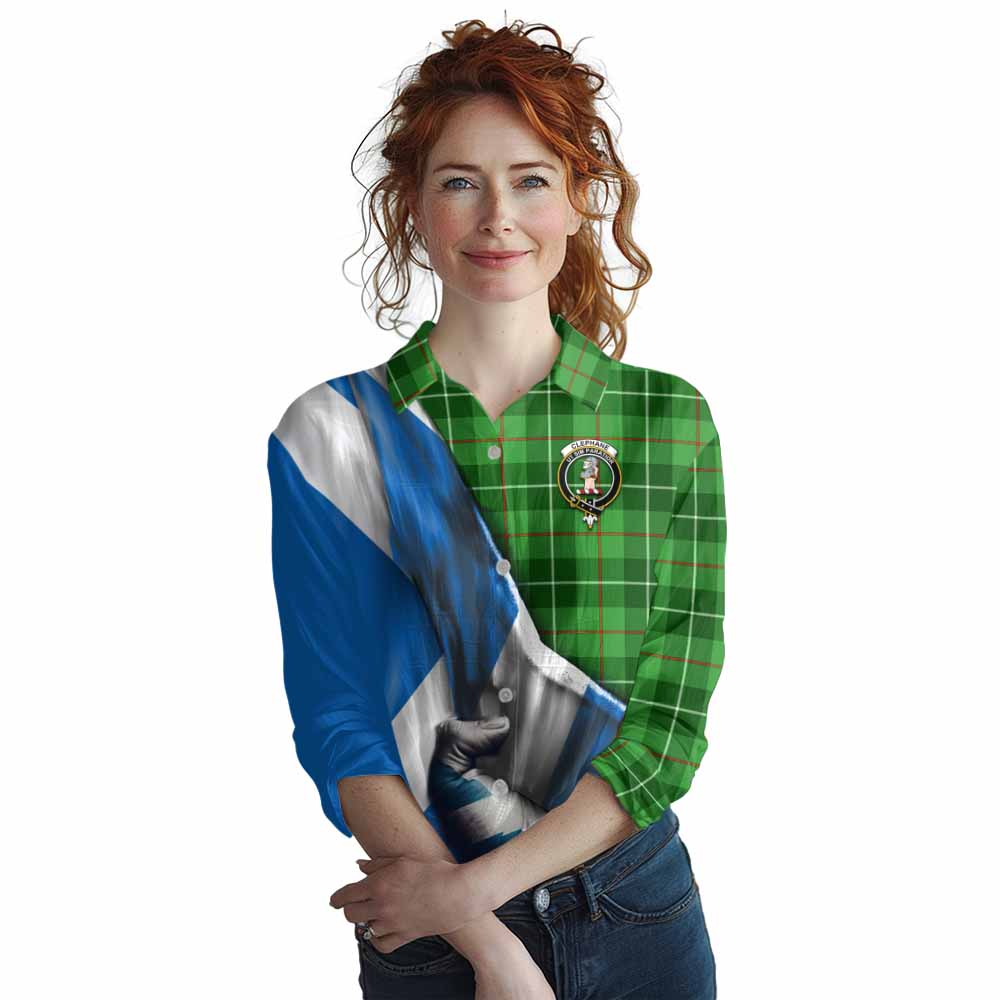 Tartan Vibes Clothing Clephane (Clephan) Tartan Women's Casual Shirt with Family Crest Scotland Patriotic Style