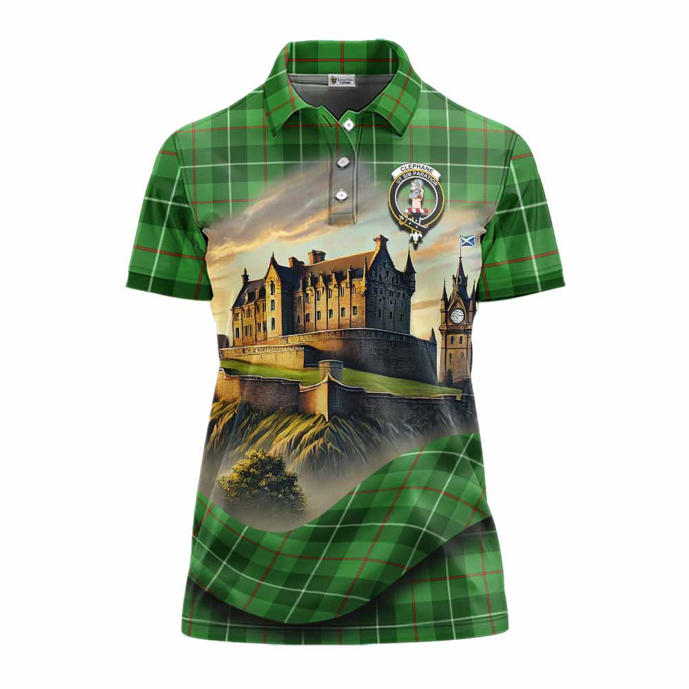 Clephane (Clephan) Tartan Family Crest Women's Polo Shirt with Scottish Ancient Castle Style Women - Tartan Vibes Clothing