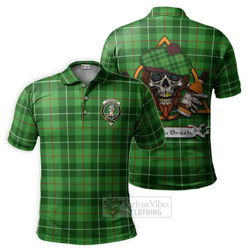 Clephane (Clephan) Tartan Polo Shirt with Family Crest and Bearded Skull Holding Bottles of Whiskey Kid - Tartan Vibes Clothing