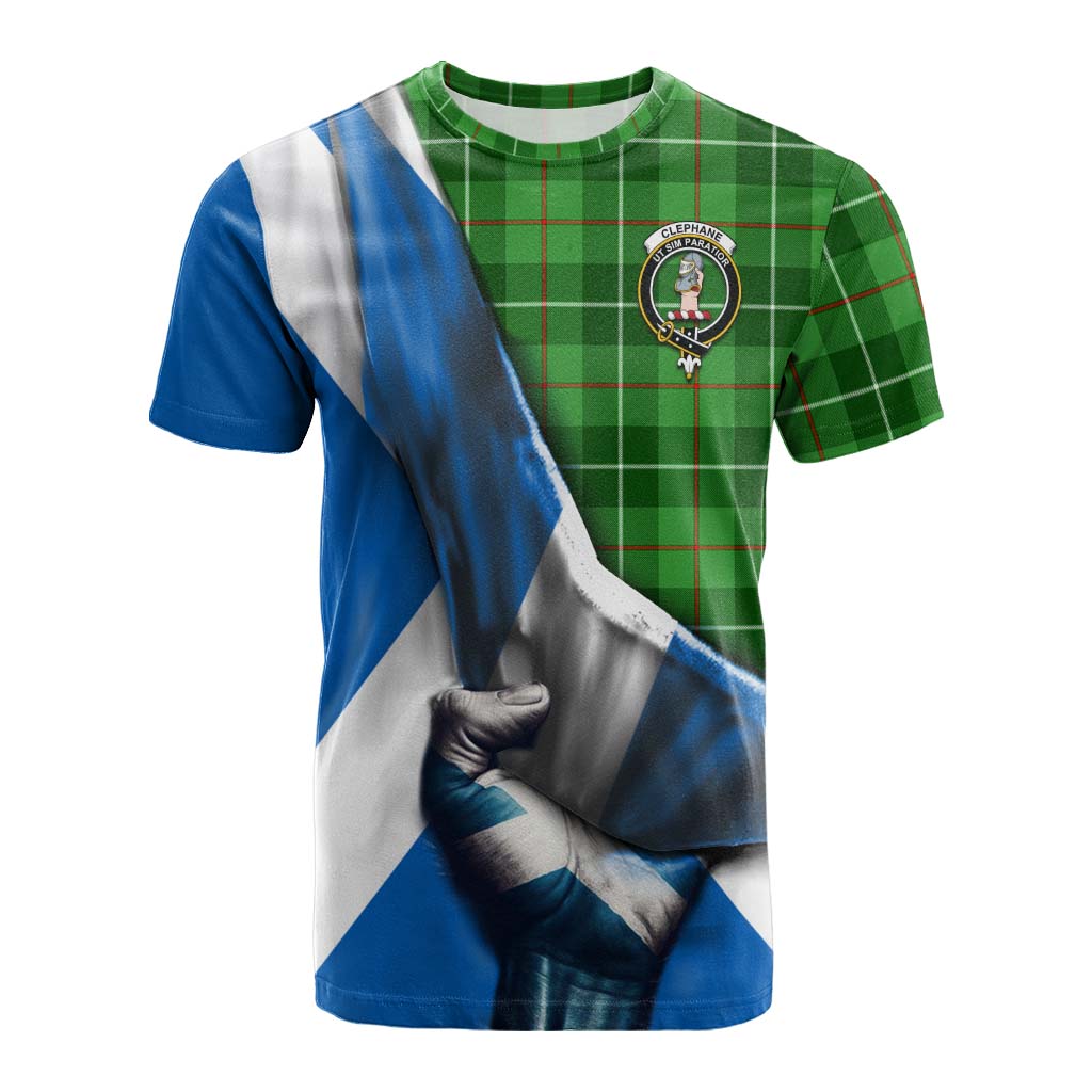 Tartan Vibes Clothing Clephane (Clephan) Tartan Cotton T-shirt with Family Crest Scotland Patriotic Style