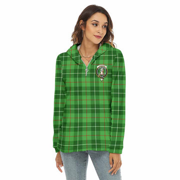 Tartan Vibes Clothing Clephane (Clephan) Tartan Crest Women's Borg  Half Zip Fleece Hoodie