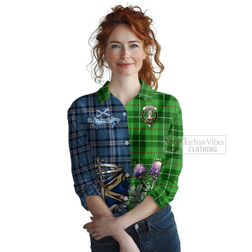 Tartan Vibes Clothing Clephane (Clephan) Tartan Women's Casual Shirt Happy St. Andrew's Day Half Tartan Style