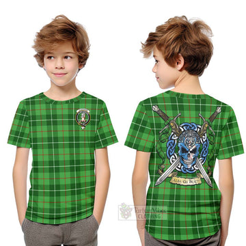 Clephane (Clephan) Tartan Kid T-Shirt with Family Crest Celtic Skull Style Youth XL Size14 - Tartan Vibes Clothing
