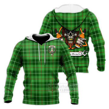 Clephane (Clephan) Tartan Knitted Hoodie with Family Crest and Bearded Skull Holding Bottles of Whiskey Unisex Knitted Pullover Hoodie - Tartan Vibes Clothing