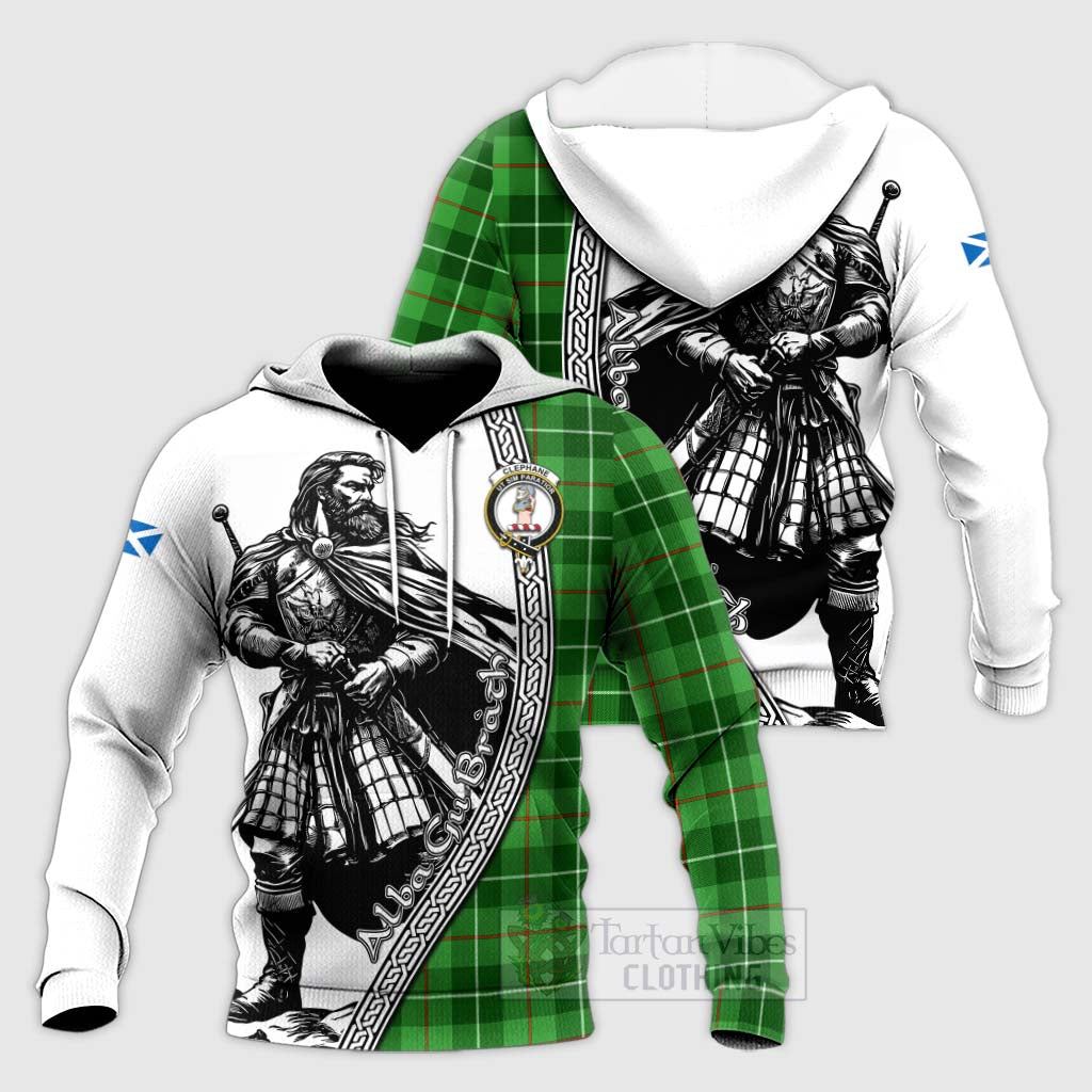 Clephane (Clephan) Tartan Clan Crest Knitted Hoodie with Highlander Warrior Celtic Style Unisex Knitted Pullover Hoodie - Tartan Vibes Clothing